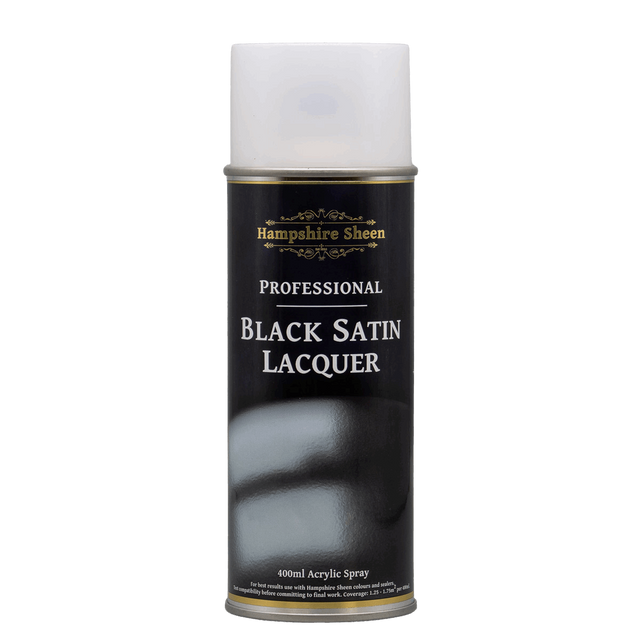 Hampshire Sheen Pro Satin Gloss Lacquer Spray Hampshire Sheen’s Professional Black Satin Lacquer is perfect for crafting those unique and elegant pieces.  It’s special formulation ensures fast drying times while providing a silky feeling finish that will resist fading, cracking, and peeling.