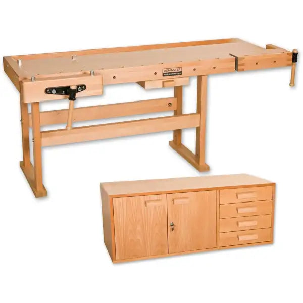 Axminster Premium Plus 2100 Workbench + Pro 2 Cupboard - European beechwood construction with a heavy-duty 1, 910 x 615
