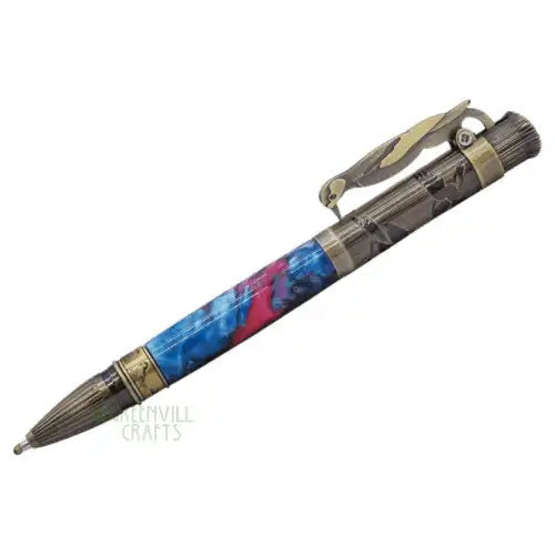 Bird Watcher - Woodpecker Lever Action Pen Kits - Antique Bronze Polish - The pen clip creates an up and down pecking