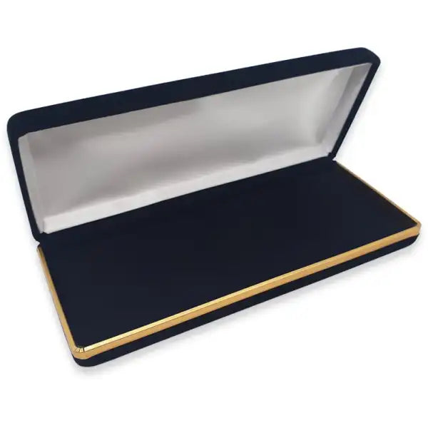 Black Velvet Double Pen Box - Cases / Case with a gold coloured banding and padded interior. Pens not included.