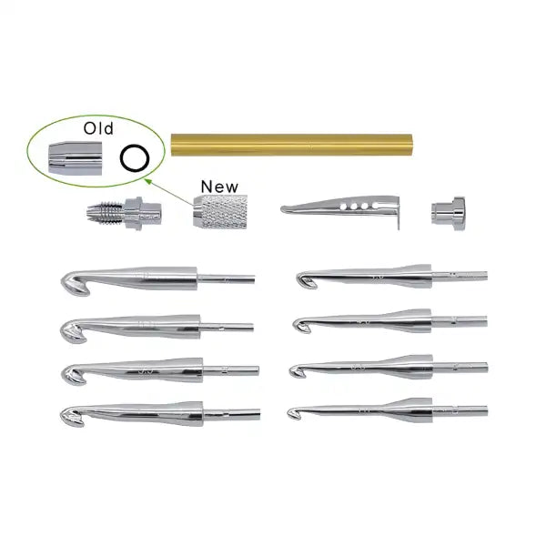 Chrome Crochet Hook Kit (Knurled) - Project Kits Upgrade style with knurling, you screw the into holder. new system
