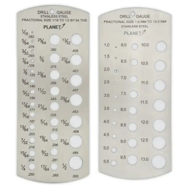 Drill Gauge 2 Piece Set Metric and Imperial - Measuring Tool The Planet is a precision tool designed for drilling