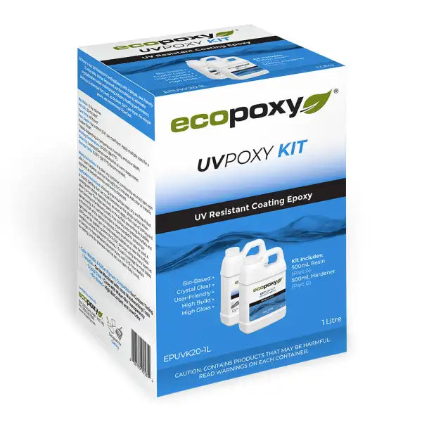 EcoPoxy 1 Litre UVPoxy Kit - UV Epoxy Resin - Coating for Woodworkers & Artists Perfect – Up to ⅛” per Layer Resists