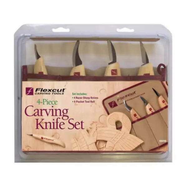 Flexcut 4 Piece Carving Knife Set - Tools The 4-Piece contains four knives and a convenient 4-Pocket Roll. ergonmic