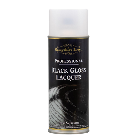Hampshire Sheen Pro Black Gloss Lacquer Spray Hampshire Sheen’s professional grade Black Gloss Lacquer has been specially formulated to provide a captivating deep black gloss finish with just two coats.  Not only does it dry fast, but its exceptional properties allow you to achieve unparalleled glass-like results in just hours.