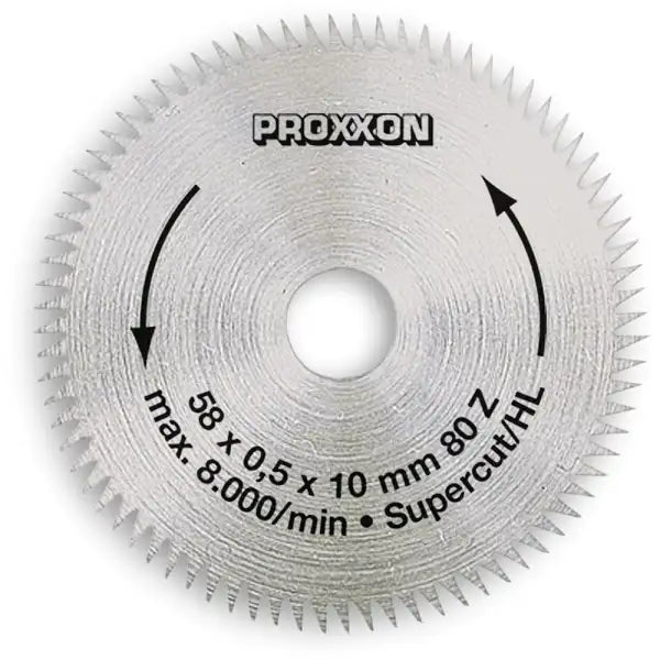 Proxxon 80 Tooth Blade 58 mm - Cutting Discs This 58mm circular saw with teeth is designed for Proxxon’s compact table
