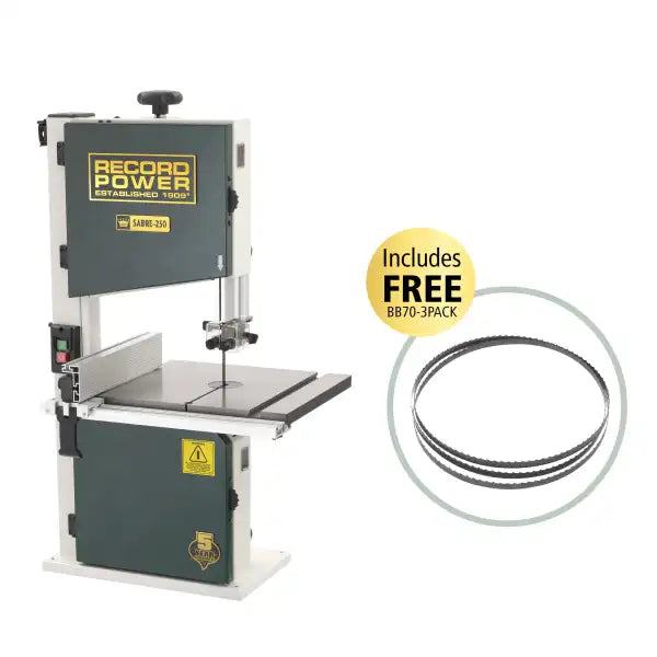 Record Power Sabre 250 10’’ Bandsaw & 3 Pack Blades - Band Saws The BS250 has long been one of Power’s best-selling