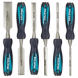  6 Piece High Impact Through Tang Wood Chisel Set - Eclipse Professional Tools. The 6 piece tool set contains 1/4", 3/8", 1/2", 3/4", 1", 1 1/4" chisels