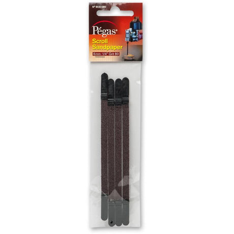PEGAS SCROLL SAND-PAPERS 6MM X 80G PK/4 - Scroll Saw Blades