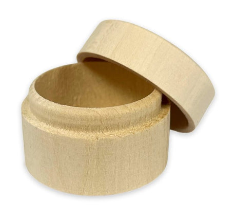 Wooden Round Ring Box - Pyrography Project - wooden pill / box with snug fitting lid. box. Unfinished, light wood