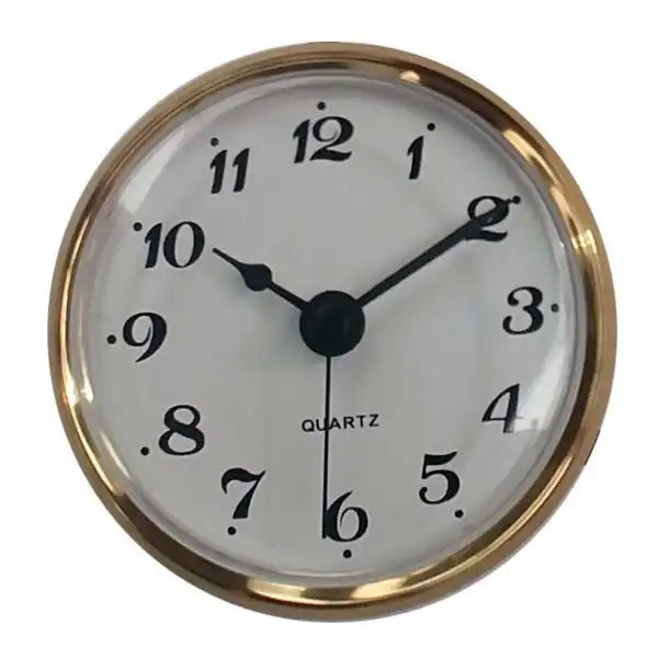 65mm Clock Insert - Arabic Numerals - A white face clock complete with numbers. With gold rim round the outer edge