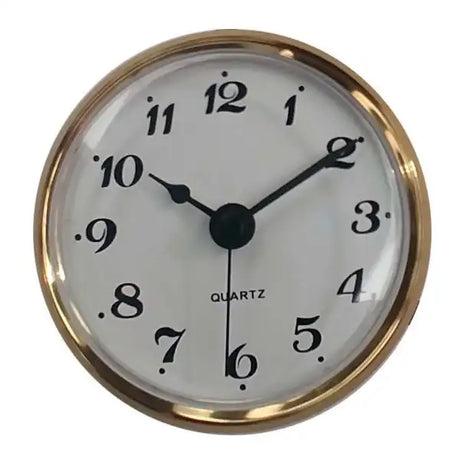 65mm Clock Insert - Arabic Numerals - A white face clock complete with numbers. With gold rim round the outer edge