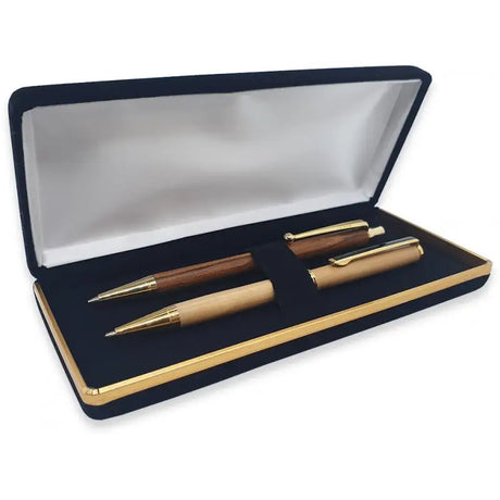 Black Velvet Double Pen Box Black Velvet Double Pen Box/Case with a gold coloured banding and a padded interior.