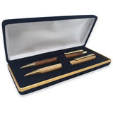 Black Velvet Double Pen Box - Cases / Case with a gold coloured banding and padded interior. Pens not included.