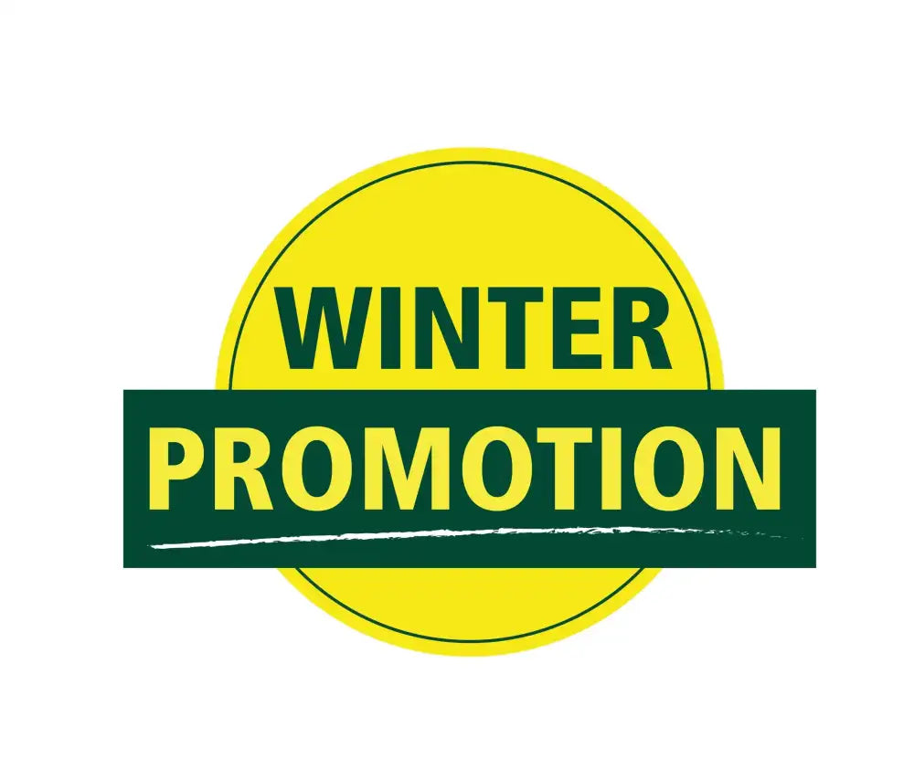 Bright yellow and dark green ’winter promotion’ graphic logo.
