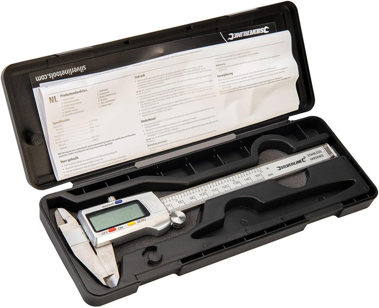 Digital Vernier Caliper 150mm - Tools Silverline - Lightweight hardened stainless steel composite digital vernier