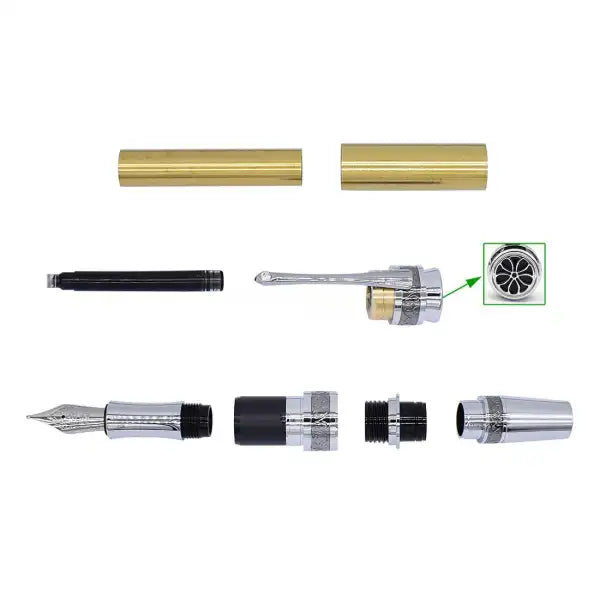 Chrome & Black Titanium New Majestic Fountain Pen Kit - Kits This is a premium quality fountain pen kit, perfect