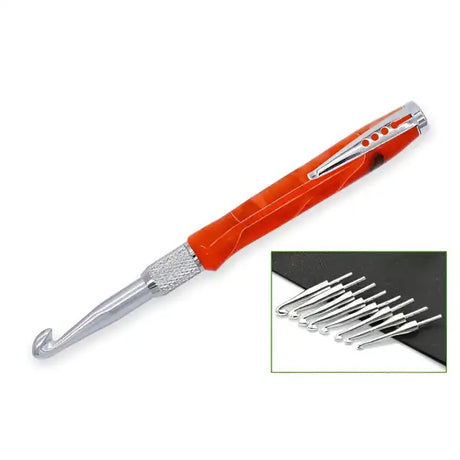 Chrome Crochet Hook Kit (Knurled) - Project Upgrade style with knurling, you screw the crochet hook into holder.