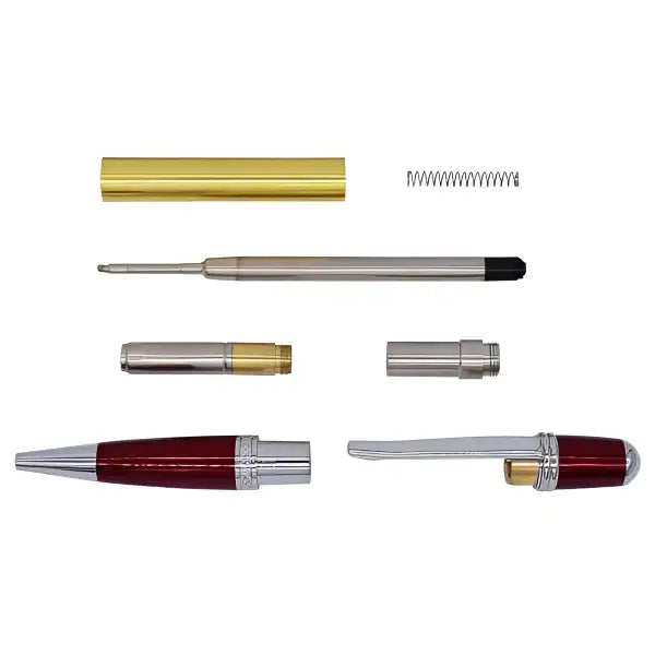 Chrome & Red Cerra Pen Kit - Cierra (Formally Sierra Kits) The single tube design looks great and is easy to turn. new