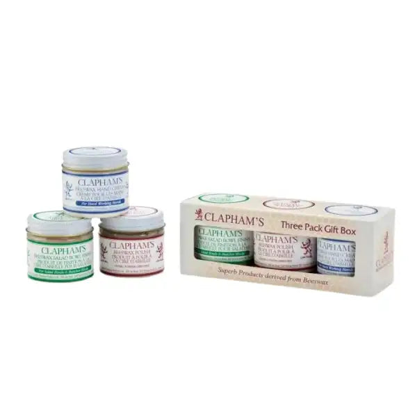 Clapham’s Three Pack Leather Dressing Gift Box - Finishing Waxes Enjoy a three pack gift box of the products that “made