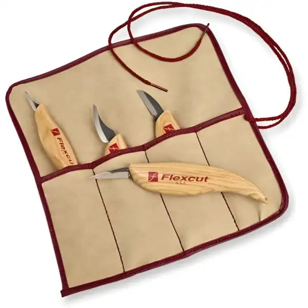 Flexcut 4 Piece Carving Knife Set - Tools The 4-Piece contains four knives and a convenient 4-Pocket Roll. ergonmic