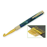Gold Crochet Hook Kit (Knurled) - Project Upgraded style crocheting set with knurling, you screw the crochet hook into