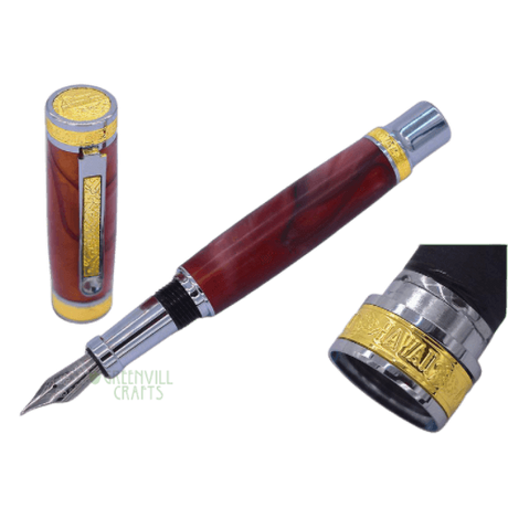 Hawaiian Love Fountain Pen Kits - Chrome & Gold - Turning - Fast shipping