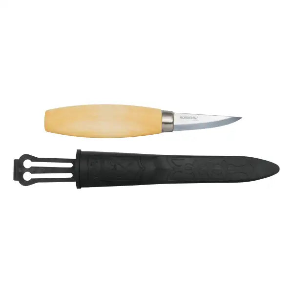 Mora Carving Knife 120C 49mm Carbon - With a barrel-shaped oiled Scandinavian birch wood handle and an approximately