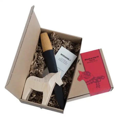 Mora Starter Carving Set - Dala Horse - Tools Wood carving Kit (C) includes the Woodcarving Knife 120 in carbon steel