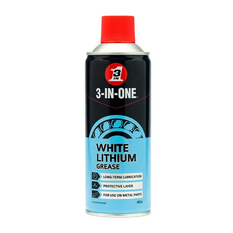 WD-40 3-In-One White Lithium Grease Spray 400ml - Non-drip and sprays on evenly as a liquid sets dry for thick,