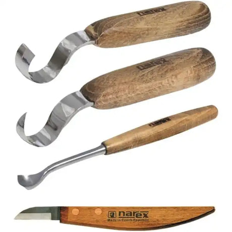 Narex Spoon Carving Set - Profi 4 Pieces - Tools piece set containing 2 carving knives (right and small right), 1