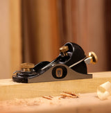 Spear & Jackson No. 9 1/2” Block Plane Ideal for end grain work and single-handed operation.  Base: Ductile Cast iron painted Gloss Black with ground sides and bottom face Base Length: 157.0 ± 2mm Base Width and Depth: 44 x 28 ± 1mm Blade retaining block: Ductile Cast iron painted Gloss Black Cast iron body Precision milled base and faces 42mm wide low angle cutter and fully adjustable mouth Brass adjusting screw