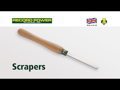 Record Power 1" Domed Scraper. The round-nose scrapers feature a left-hand sweep to the grind, which allows them to be used on the insides of bowls with ease. Ideal for removing gouge marks and general smoothing work.  These tools are manufactured in the UK