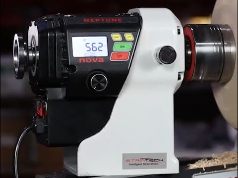 Nova Neptune midi benchtop woodturning lathe by Nova Teknatool International. 1.5 HP power digital direct drive motor. 15" Turning Diameter. Optional Outrigger, legs and bed extension. Swiveling, Sliding Headstock 360. 2MT. Electronic Braking safety. Quality Nova woodturning lathes.