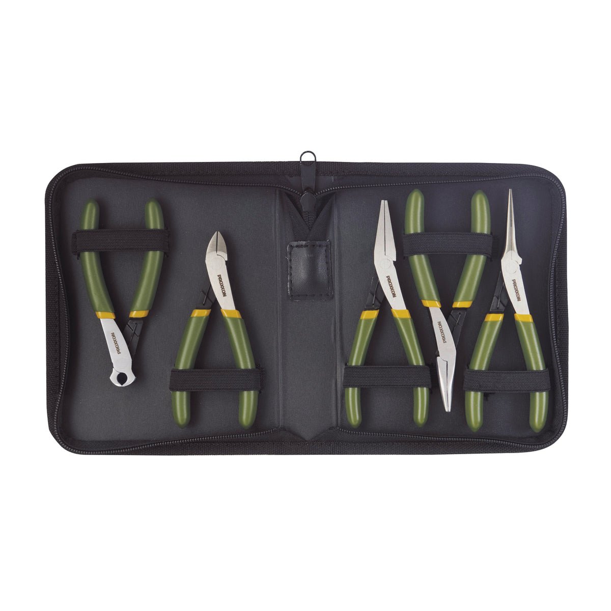 Proxxon 5 piece precision mechanics pliers set in case - Five pieces for engineering and electronics. Precisely ground