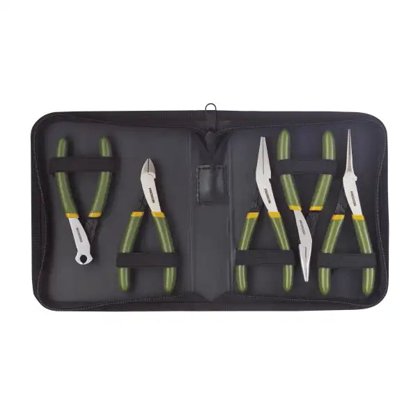 Proxxon 5 piece precision mechanics pliers set in case - Five pieces for engineering and electronics. Precisely ground