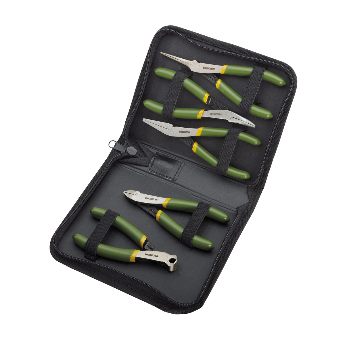 Proxxon 5 piece precision mechanics pliers set in case - Five pieces for engineering and electronics. Precisely ground