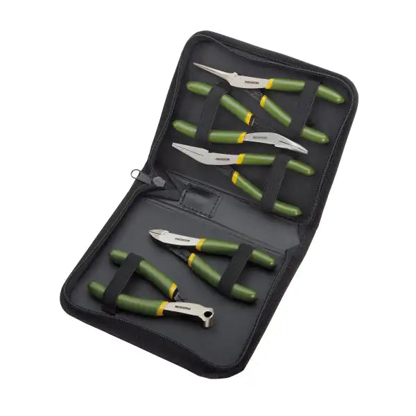 Proxxon 5 piece precision mechanics pliers set in case - Five pieces for engineering and electronics. Precisely ground