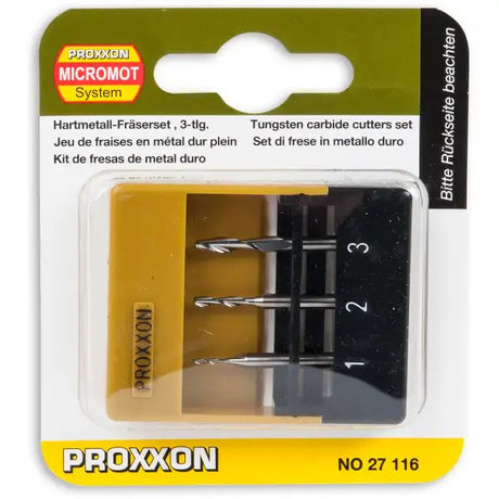 Proxxon Milling Cutters (Set Of 3) 27116 - With two flute cutters and fishtail profile (cutting to the centre). Enables