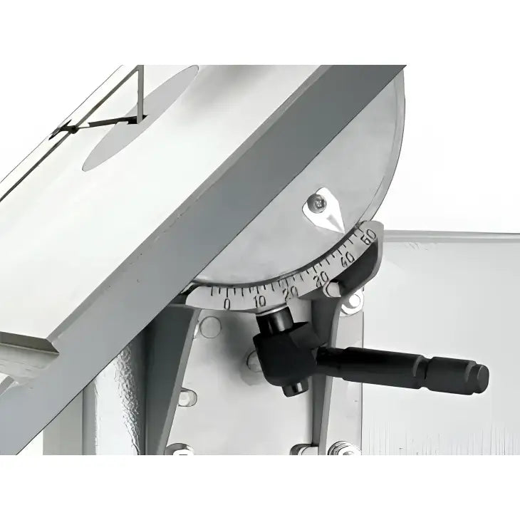 Trunnion  Table tilts from 0 - 45º on a solid trunnion with easy to read scale.