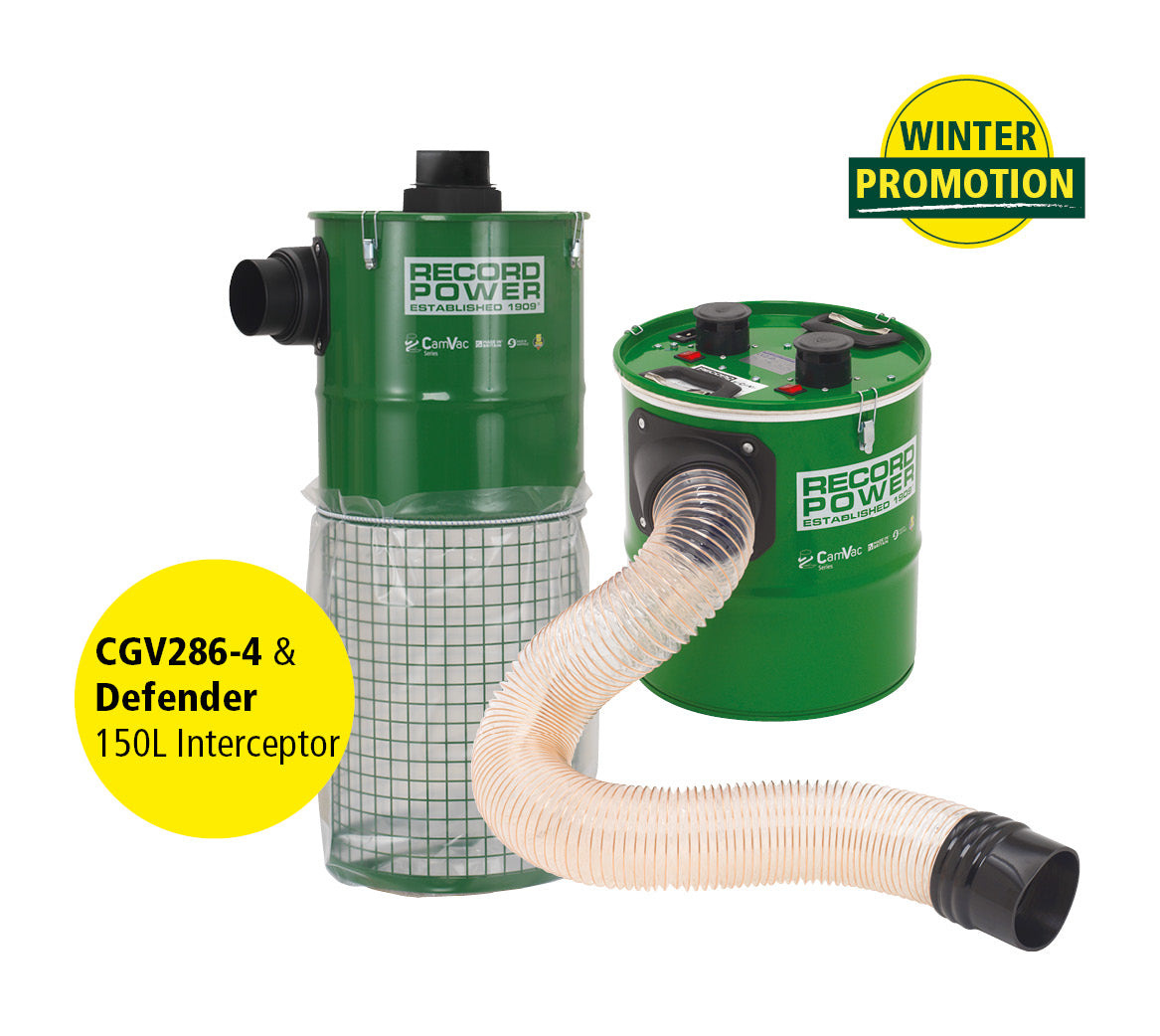 Record Power CamVac CGV286-4 & 150L Interceptor Wall mounted - Dust Extractors A great deal in the Winter Promotion