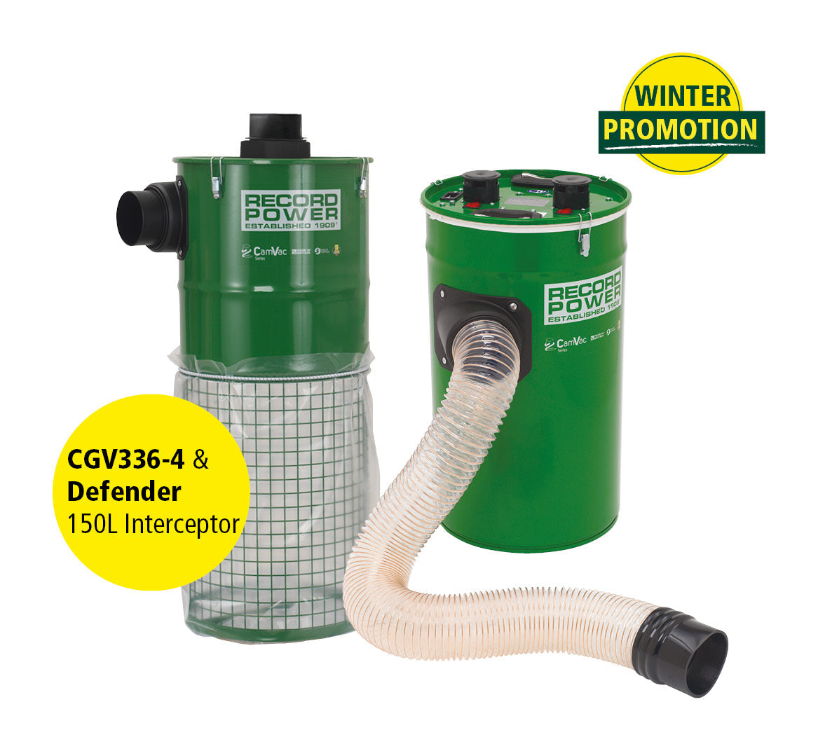 Record Power CamVac CGV336-4 & 150L Interceptor Wall mounted - Dust Extractors A great deal in the Winter Promotion