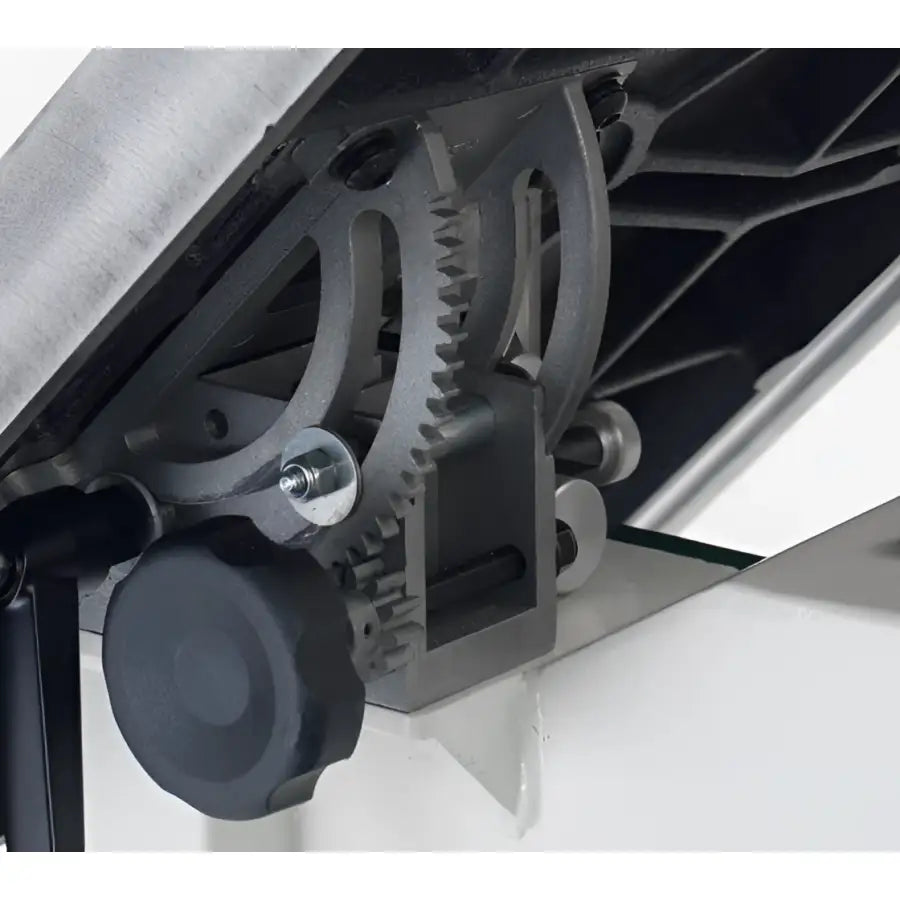 Heavy-Duty Trunnion  Solid double trunnion table mount for rigid table support featuring one-handed rack and pinion table tilt for ease of use and accuracy.