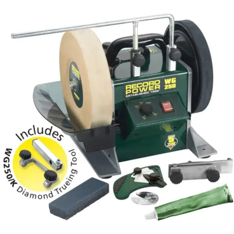 Record Power WG250 10’’ Wet Stone Sharpening System Package - A wet stone sharpening system with a range of high