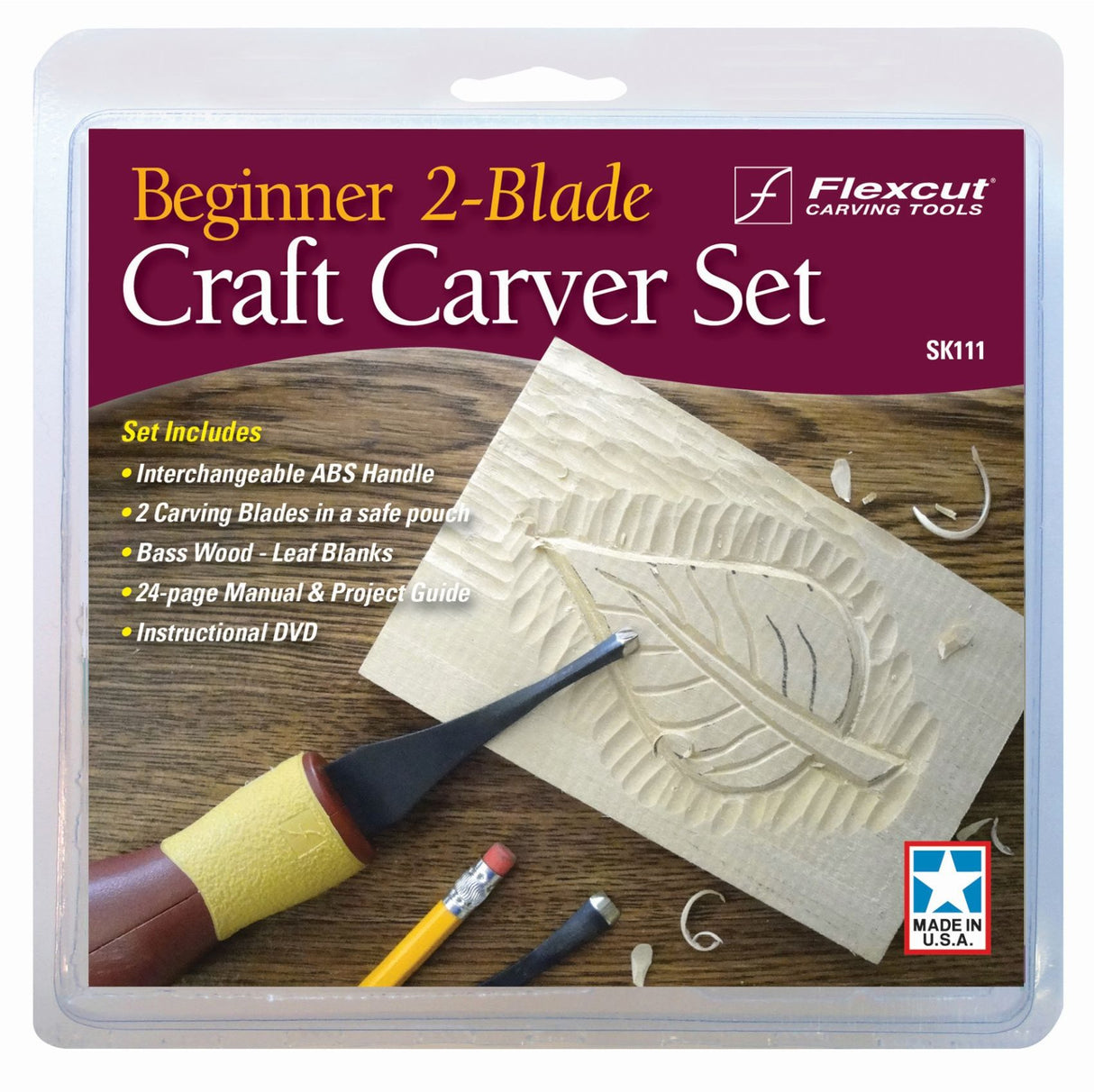 Flexcut Beginner’s 2 Blade Craft Carving Set - SK111 - Tools ABS Palm Handle with carving blades in a safe pouch