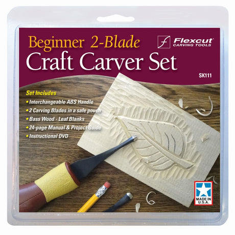 Flexcut Beginner’s 2 Blade Craft Carving Set - SK111 - Tools ABS Palm Handle with carving blades in a safe pouch