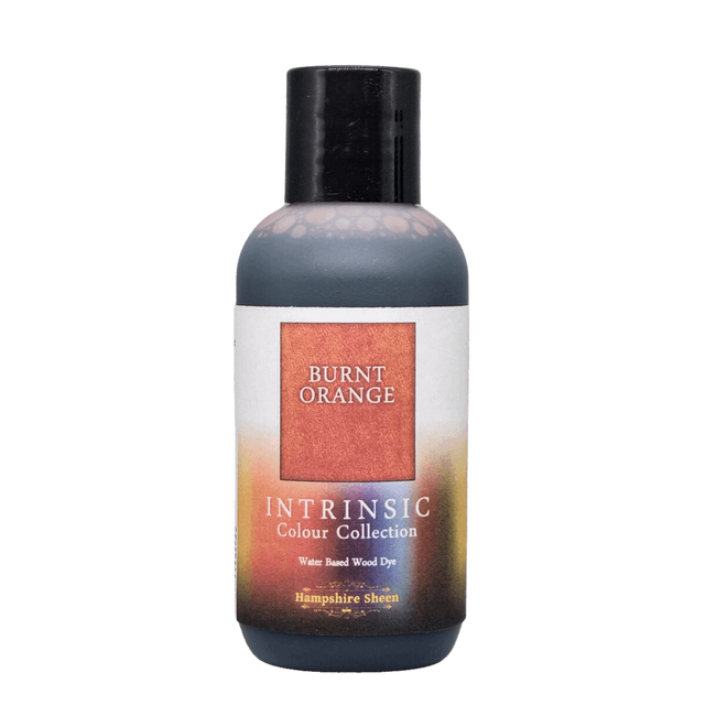 Burnt Orange water-based wood stain 125ml bottle  Almost terracotta in colour, this shade blends brilliantly with Honey and Flame and Ruby.  The Intrinsic Colour Collection is a set of distinctive and atmospheric wood dyes in shades designed by pro UK woodturner Martin Saban-Smith.