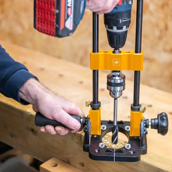 UJK Drill Guide with 10mm Chuck - Joinery Achieve accurate, straight holes every time the Technology Secure angle