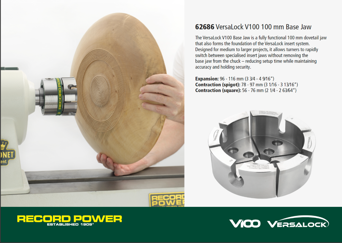 VersaLock V100 100mm Base Jaw - The is a fully functional 100 mm dovetail that also forms foundation of insert system.