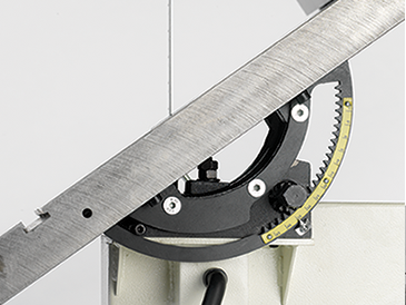 Heavy Duty Cast Trunnion  This industrial-style trunnion gives rock-solid support to the table and can be easily adjusted up to 45º using the substantial rack-and-pinion system and locked firmly in place with the large and easily accessible locking lever.